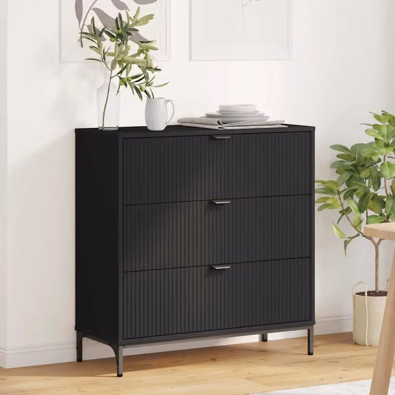 Credenza moderna vidaXL con cassetto in legno e metallo, colore nero, L 79,5 x P 33 x H 82 cm