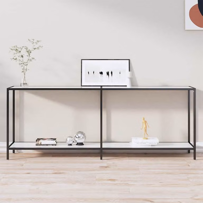 vidaXL Tavolo Consolle Moderno in Vetro Temperato Bianco e Trasparente L: 200 cm, P: 35 cm, H: 75,5 cm