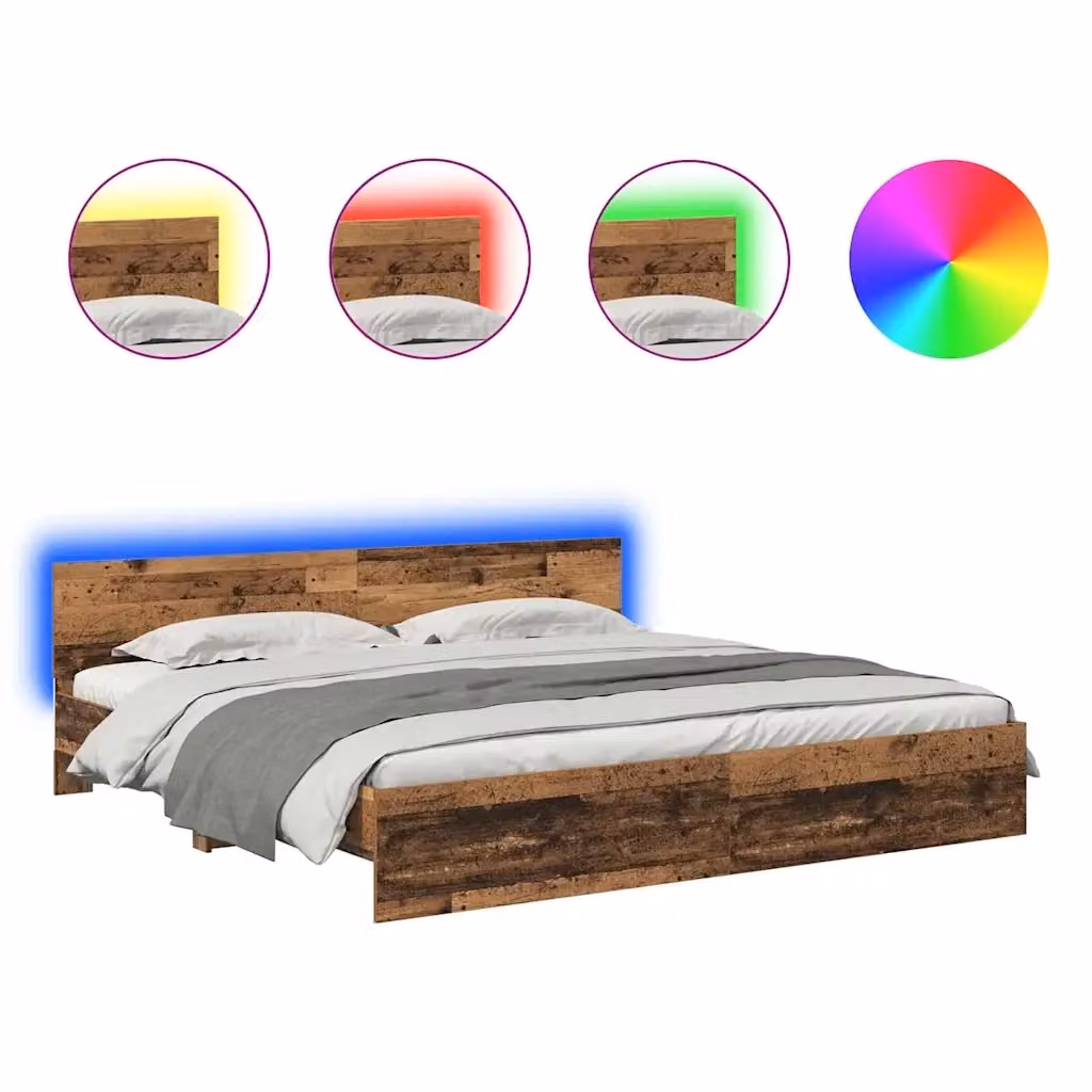 Struttura del letto con strisce LED vidaXL in legno vecchio marrone L/P/H: 200 x 200 x 70 cm – 2
