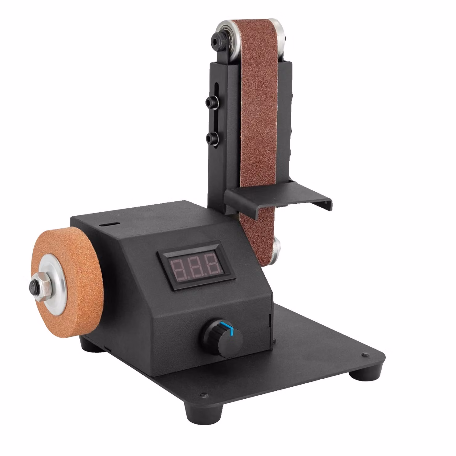 Levigatrice a nastro da banco da 350W, con velocità regolabile da 0 a 8500 giri/min, compatta e leggera