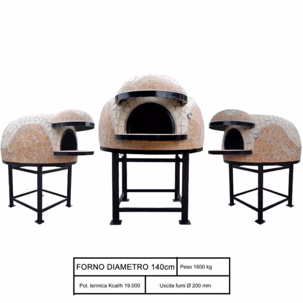 Forno a legna artigianale beige con base e design wave, capienza 8/9 pizze, diametro: 140 cm – 2