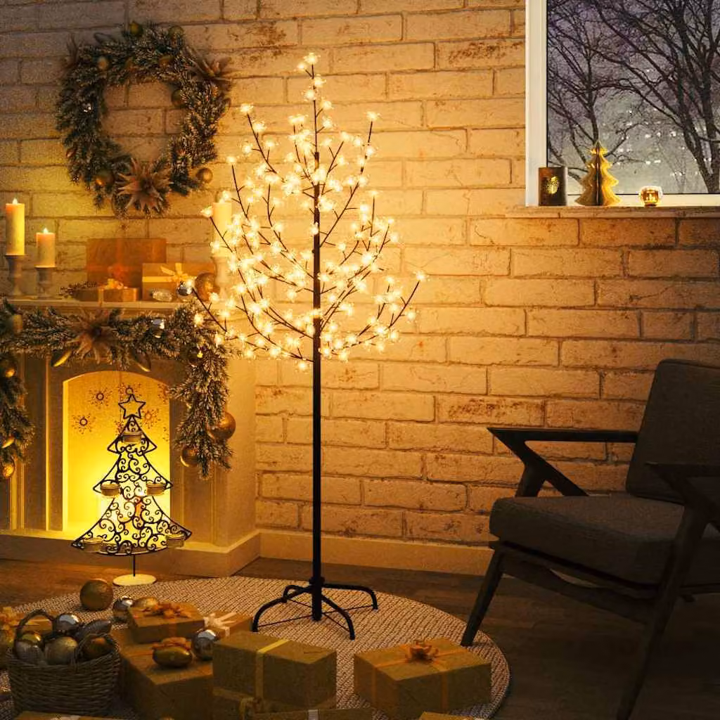 vidaXL Albero di Ciliegio con 120 LED Bianco Caldo 150 cm