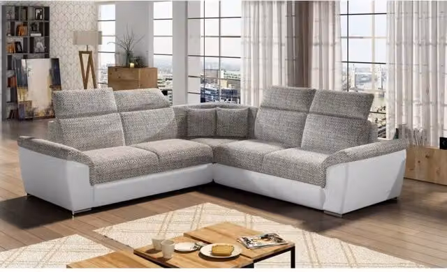Divano ad angolo FREDERICO MEUBLORAMA Grigio, modello reversibile con contenitore e funzione letto, L/P: 266 x 266 cm