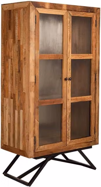 Vetrina Wanderlust Deco in legno e metallo con ante in vetro, stile industrial, marrone e nero, L: 90 cm, P: 47 cm, H: 175 cm – 1