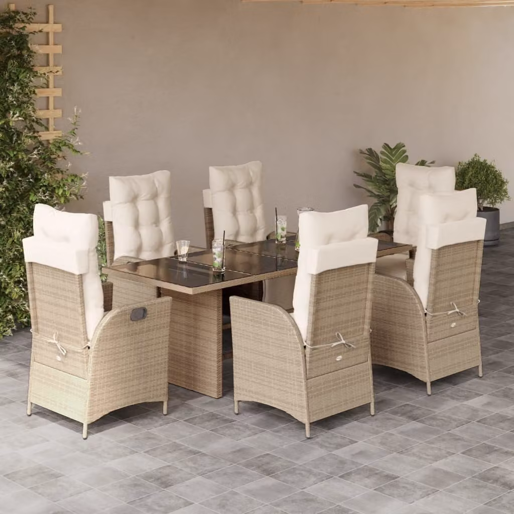 Maison Exclusive - Set da Pranzo da Giardino 7 pz con Cuscini Beige in Polyrattan
