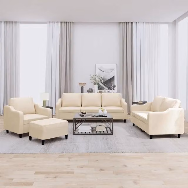 Set di Divani 4 pz con Cuscini Crema in Tessuto 3201780