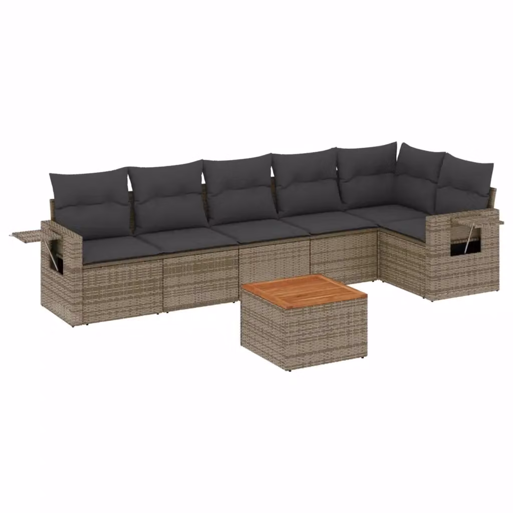 Set di divani da giardino vidaXL in polyrattan grigio con cuscini e tavolino da esterno 7 pz – 2