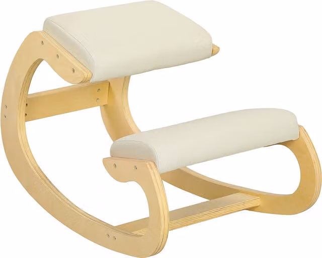 Sedia Inginocchiatoio HOMCOM con Movimento a Dondolo in Tessuto Effetto Lino e Legno di Betulla, L/P/H: 55 x 55 x 85 cm, Beige