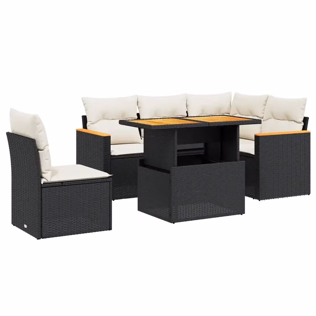 Set Divano da Giardino a L vidaXL in Polyrattan Nero con Cuscini e Tavolino da 6 Pezzi – 2