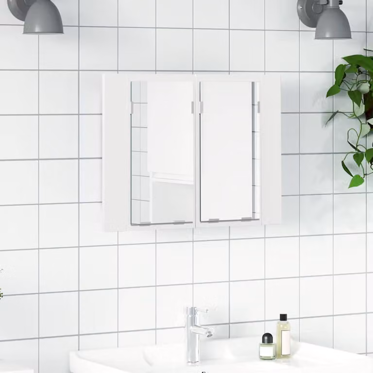 Armadietto a specchio con luci LED vidaXL bianco moderno per bagno L: 60 cm, P: 12 cm, H: 45 cm