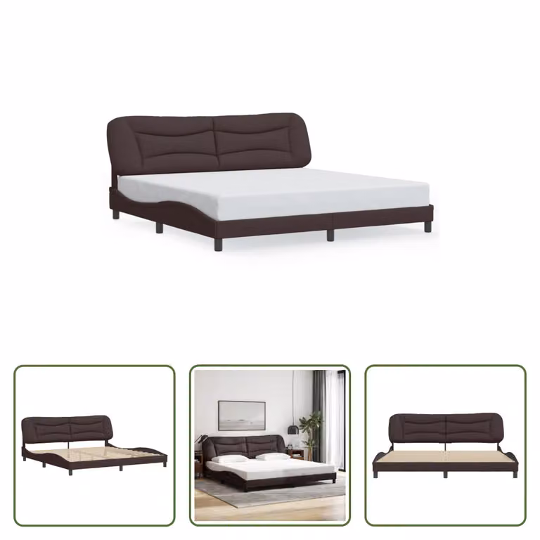 The Living Store Struttura letto con testiera in tessuto marrone scuro 200x200 cm