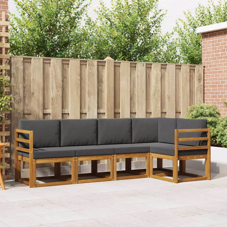 Set di divani da esterno vidaXL 5 pezzi in legno di acacia con cuscini, colore beige e antracite