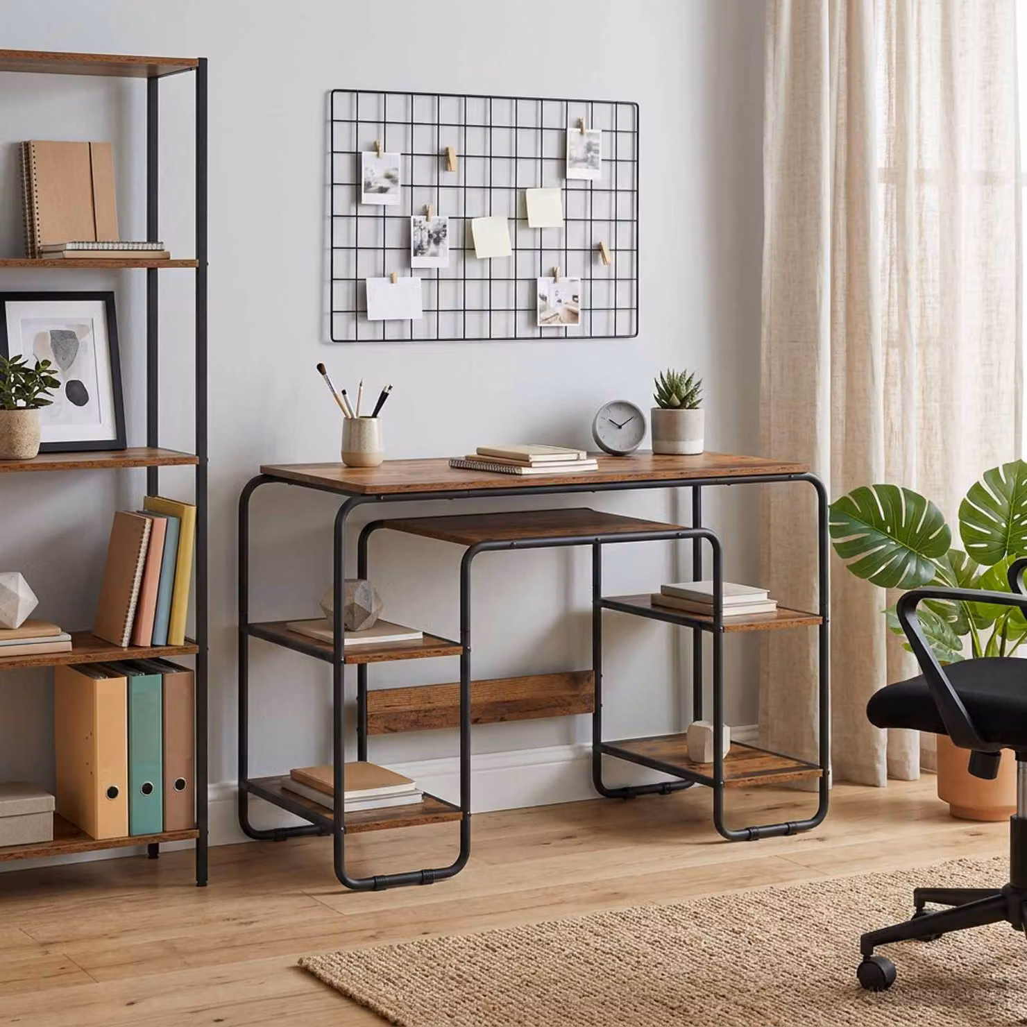 Scrivania con spazio di archiviazione vidaXL in stile industriale, colore marrone, L/P/H: 113,5 x 60,0 x 75,5 cm