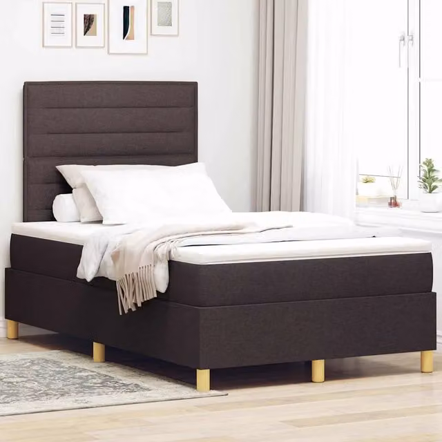 Letto a molla moderno vidaXL con illuminazione LED sottostante, rivestimento in tessuto marrone, L: 120 cm, P: 200 cm, H: 280 cm