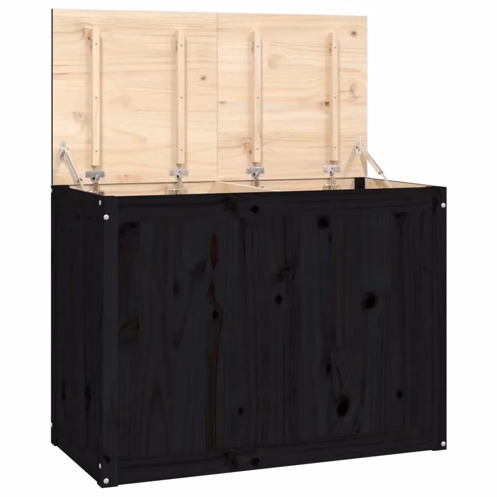 Contenitore per Bucato vidaXL in Legno Massello di Pino, Nero, L: 88,5 cm, P: 44 cm, H: 66 cm – 2