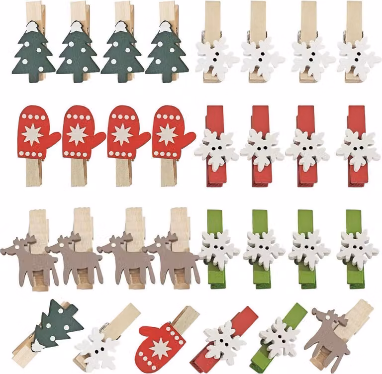 60 confezioni di mollette natalizie in legno mini mollette per abiti calendario dell'avvento fai da te