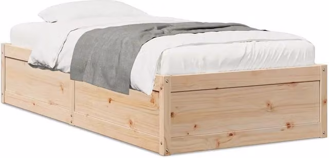 Letto singolo per adulti in legno massello di pino marrone con doghe piatte fisse L/P/H: 196.5 x 75 x 81.5 cm