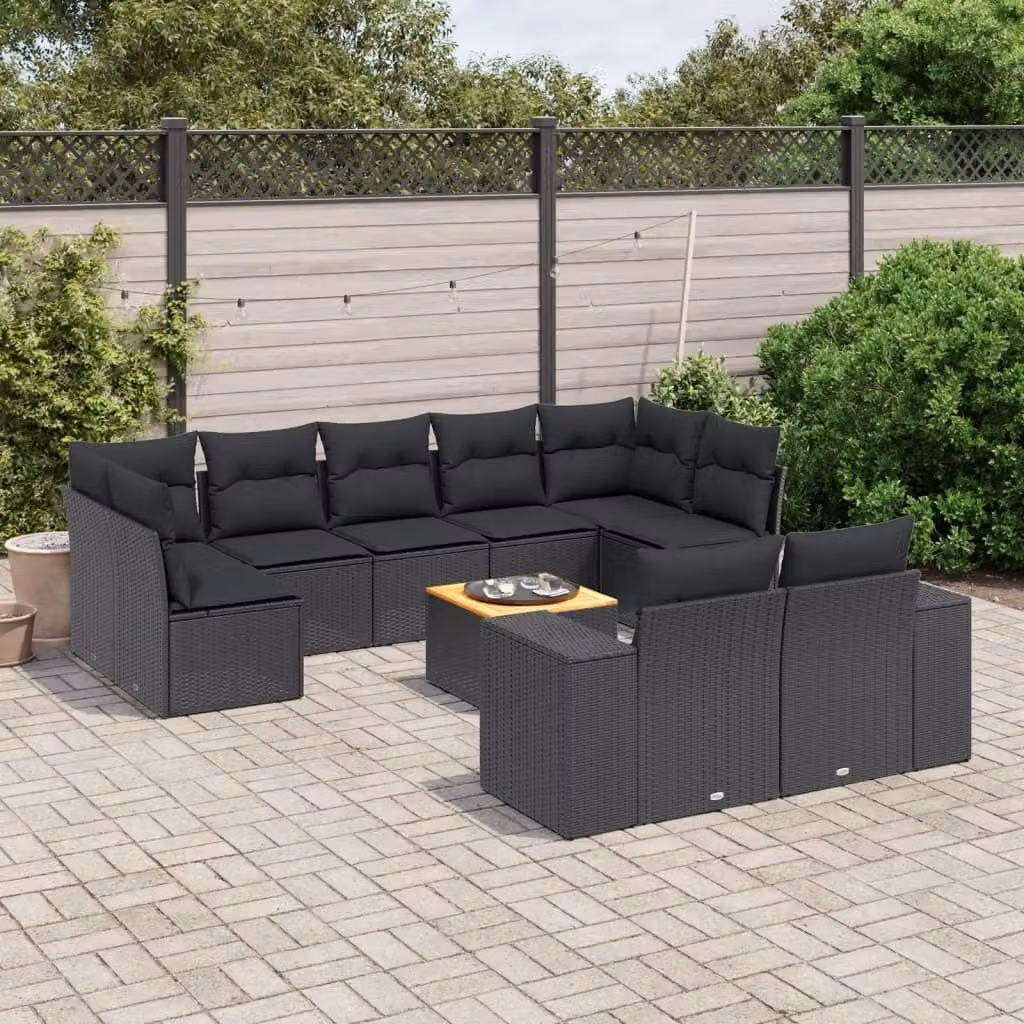 Maison Exclusive - Set Divani da Giardino 10pz con Cuscini in Polyrattan Nero