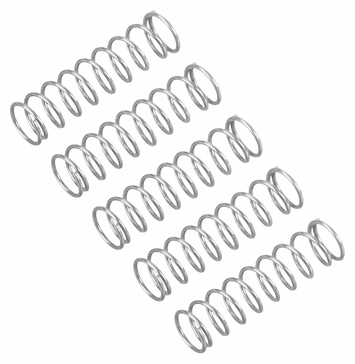 Molle a compression, 5 pezzi, 0,3x3x10 mm, acciaio inossidabile 304, colore argento