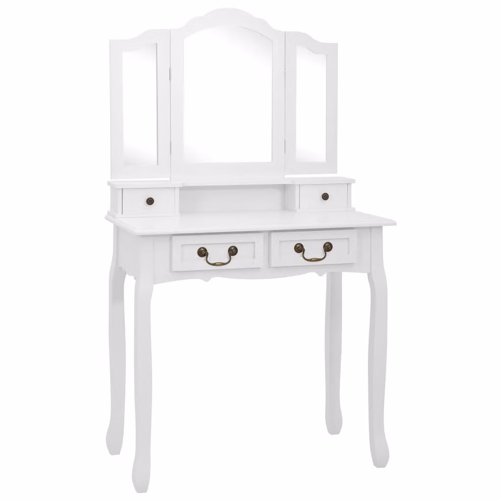 Tavolo da Trucco e Sgabello Bianco 80x69x141 cm Legno Paulownia