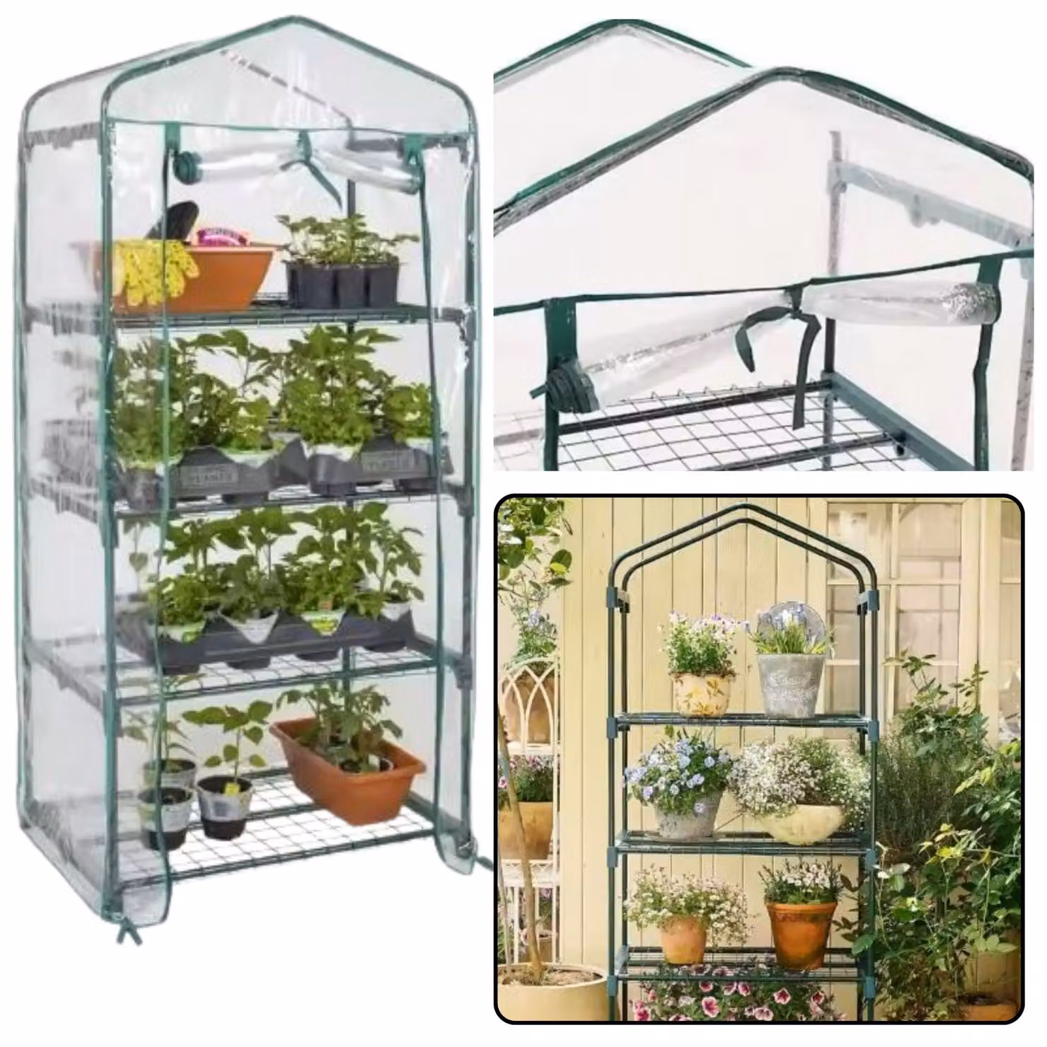Mini Serra da Balcone Giardino 4 Ripiani Metallici in Lamina di PVC 69 X 49 X 157 cm