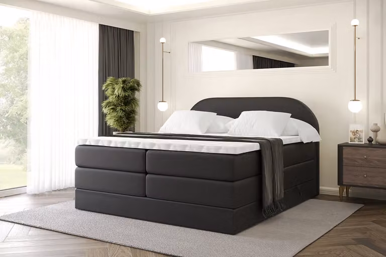 Letto boxspring ALTDECOR con materasso e rete a doghe, topper, letto imbottito con contenitore, letto con spazio contenitivo per materassi H3 e H4, letto matrimoniale, letto boxspring -NOX KING- 200x200 - Ecopelle nera