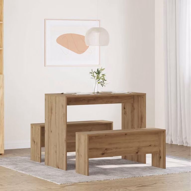 Set da pranzo vidaXL composto da tavolo rettangolare e 2 panche in legno color rovere marrone