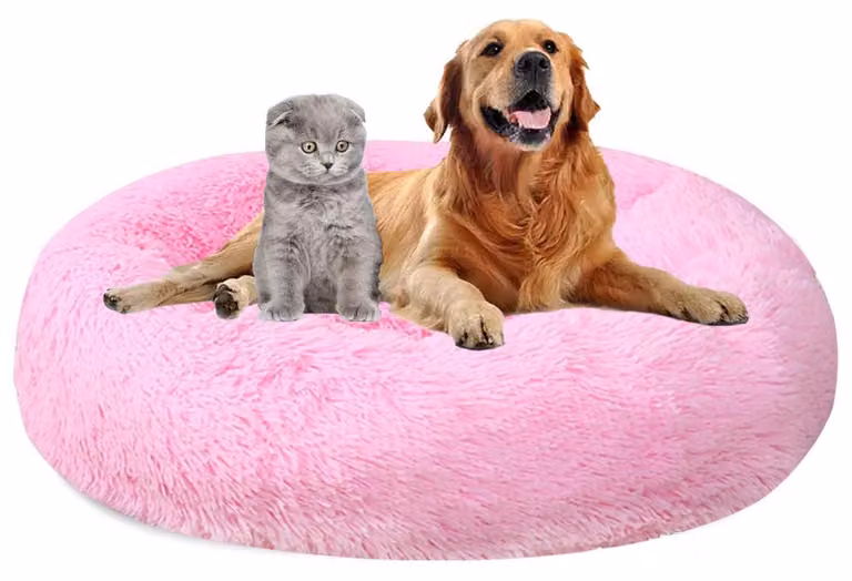Cuccia per cani, forma rotonda, diametro 60 cm, in peluche, lavabile, antiscivolo, colore rosa acceso