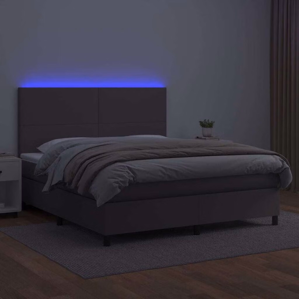 The Living Store Letto a molle con materasso e LED grigio 160x200 cm in ecopelle