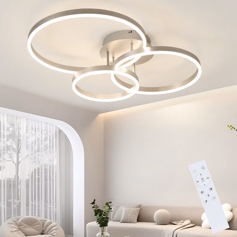 ZMH lampada da soffitto LED soggiorno 82CM moderna dimmerabile argento con telecomando 3 anelli metallica illuminazione per camera da letto cucina