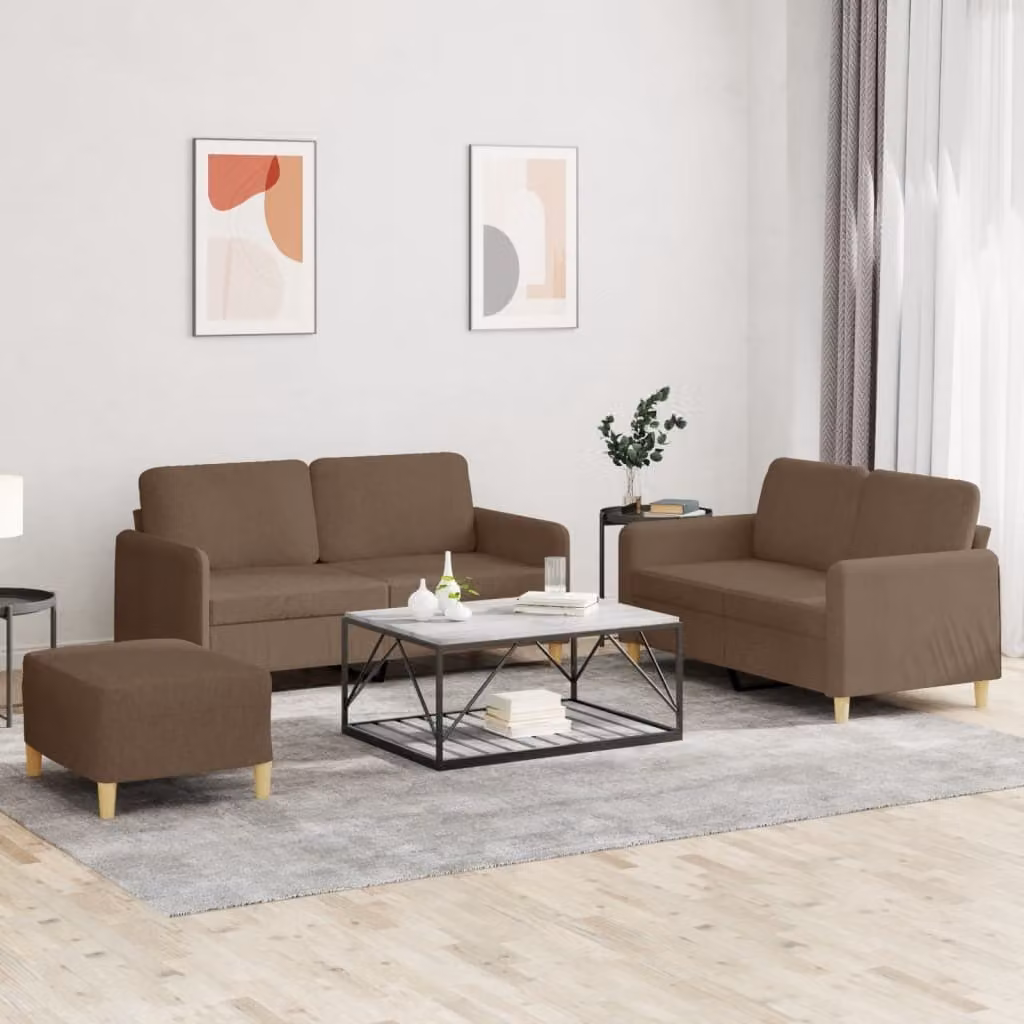Maison Exclusive - Set divano 3 pezzi con cuscini in tessuto marrone