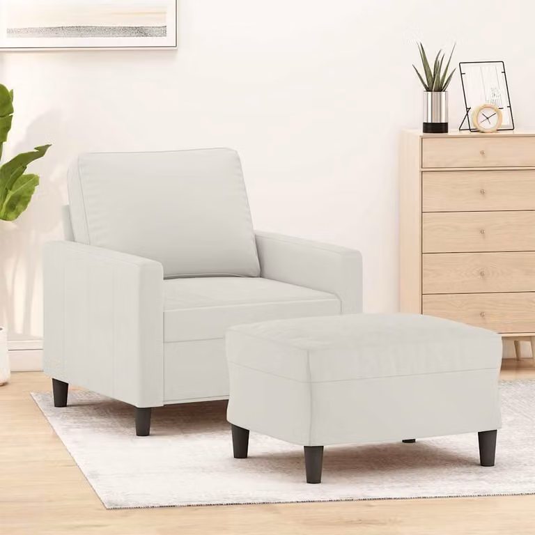 Poltrona con Poggiapiedi vidaXL in Velluto Beige e Bianco per Soggiorno