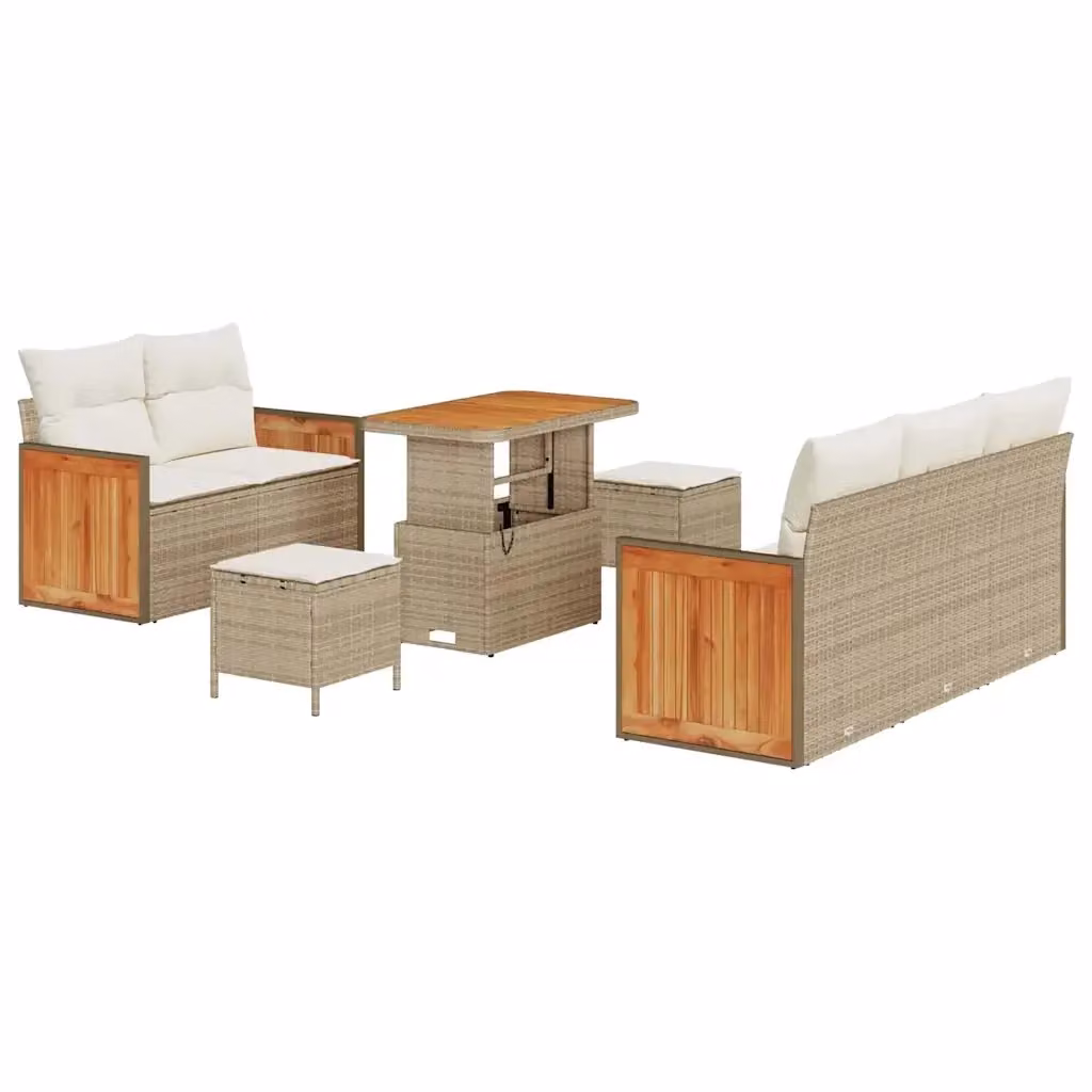 Set Divano da Giardino vidaXL 8 Pezzi Beige con Cuscini e Tavolino da Esterno – 2