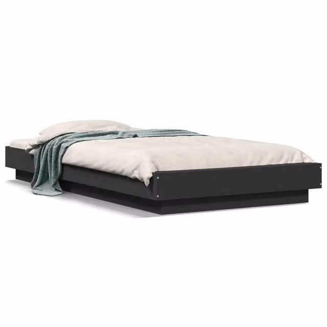 Letto singolo | Letto per adulti | Giroletto con Luci LED Nero 100x200 cm in Legno Massello