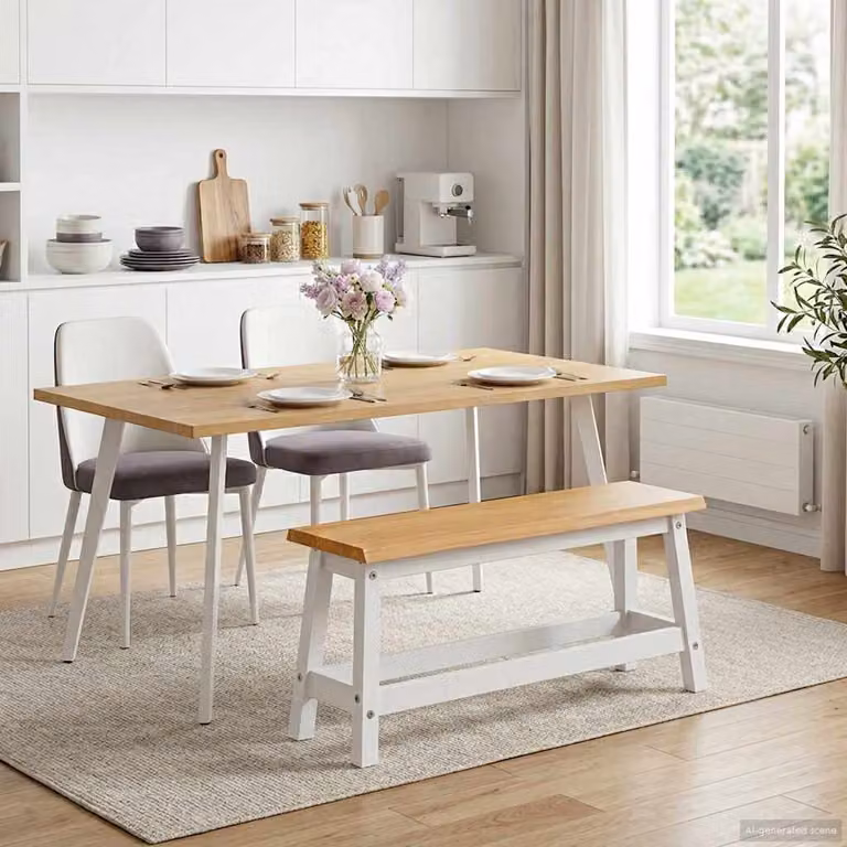 Panchina da pranzo EKAI vidaXL in legno di pino bianco, stile industriale, L 91,5 x P 29 x H 45,5 cm