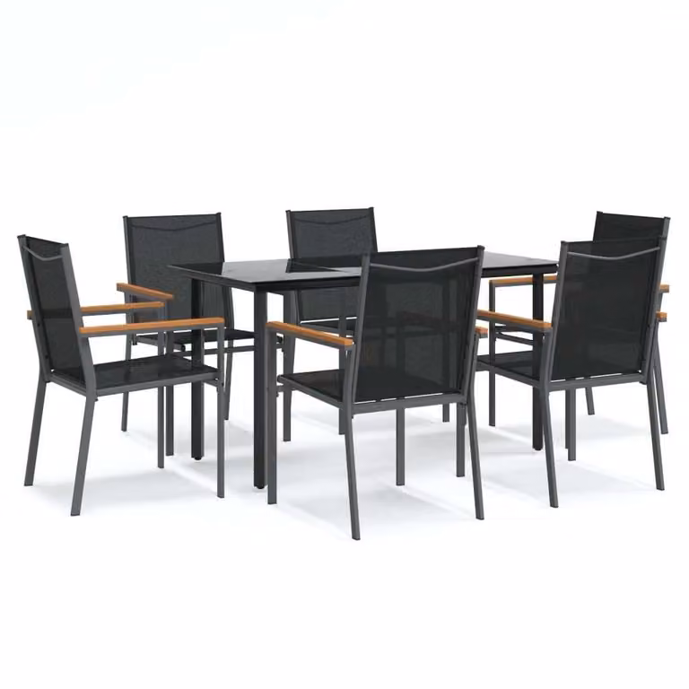 Set da Pranzo da Giardino 7 pz Nero in Textilene e Acciaio