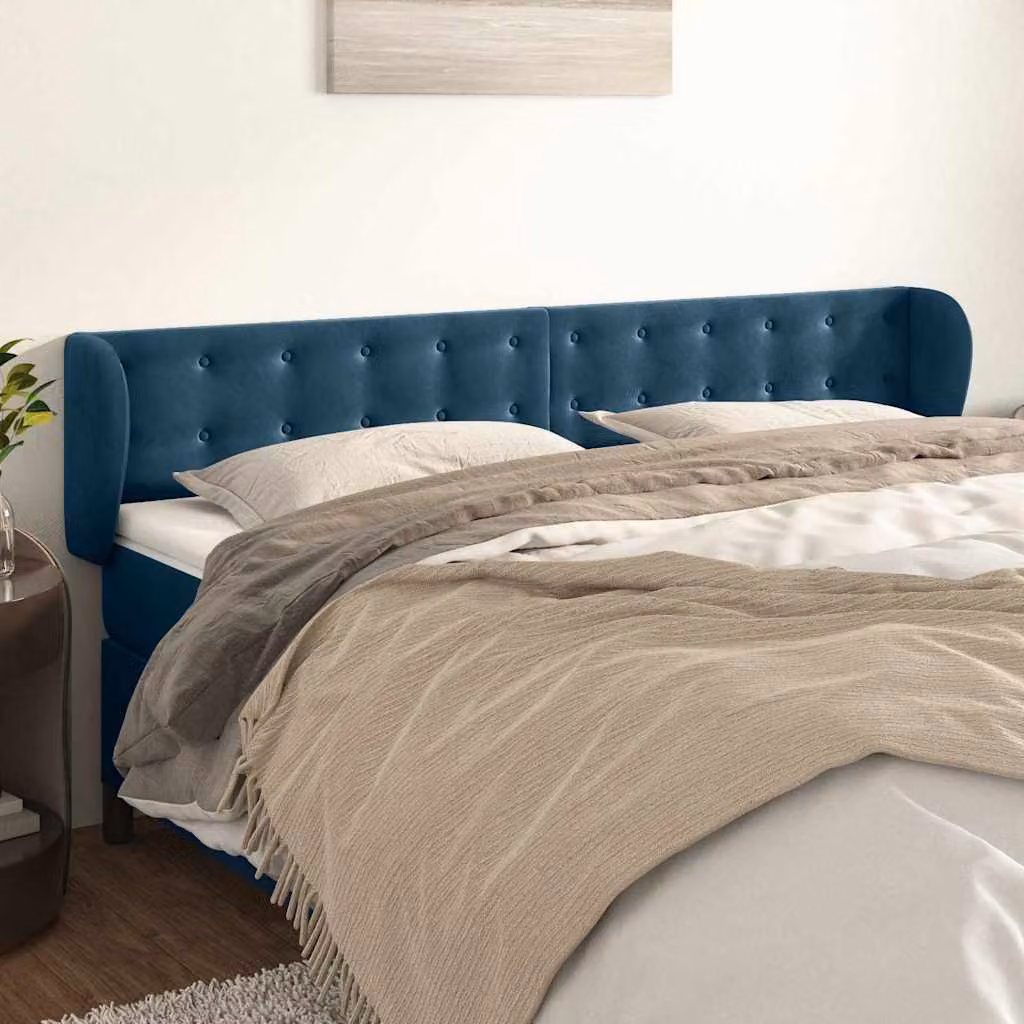 Testiera ad orecchio vidaXL in velluto blu scuro L: 183 cm, P: 23 cm, H: 78-88 cm