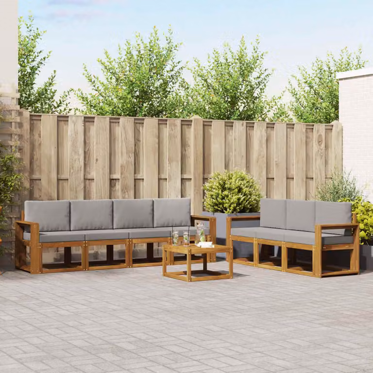 Set di divani da esterno vidaXL 8 pz in legno di acacia e poliestere, Grigio e Marrone