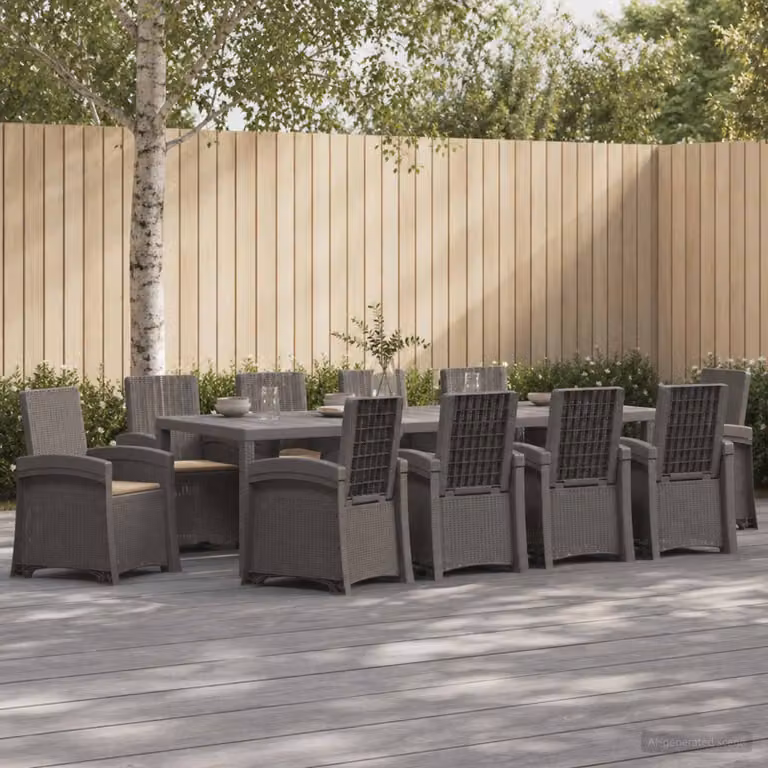 Set da pranzo per giardino e terrazza vidaXL in rattan sintetico da 11 pezzi, colore grigio e beige