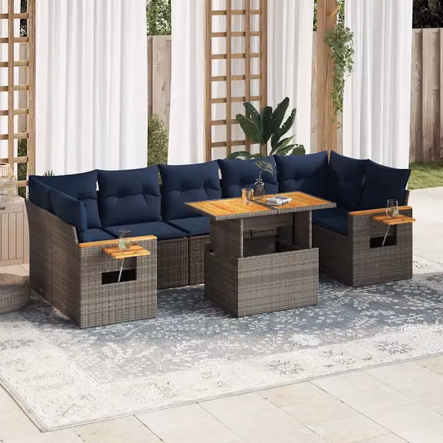 Set Divano da Giardino 8 pz con Cuscini Grigio in Polyrattan 3327575