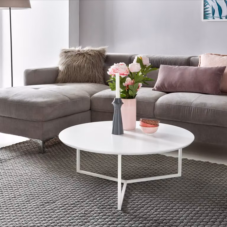Tavolino di design Legno MDF bianco opaco Struttura in metallo ø 80 cm