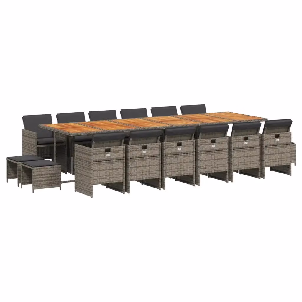 Set da pranzo da giardino vidaXL in polyrattan e legno di acacia con cuscini, colore grigio e marrone – 2