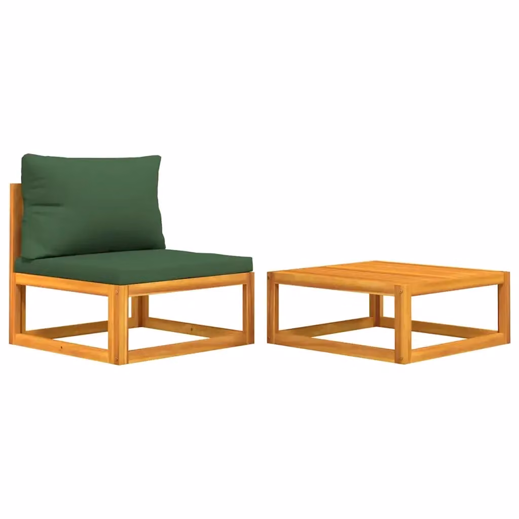 Set da giardino vidaXL composto da divano a 2 posti e tavolino con cuscini verdi in legno di acacia oliato – 2