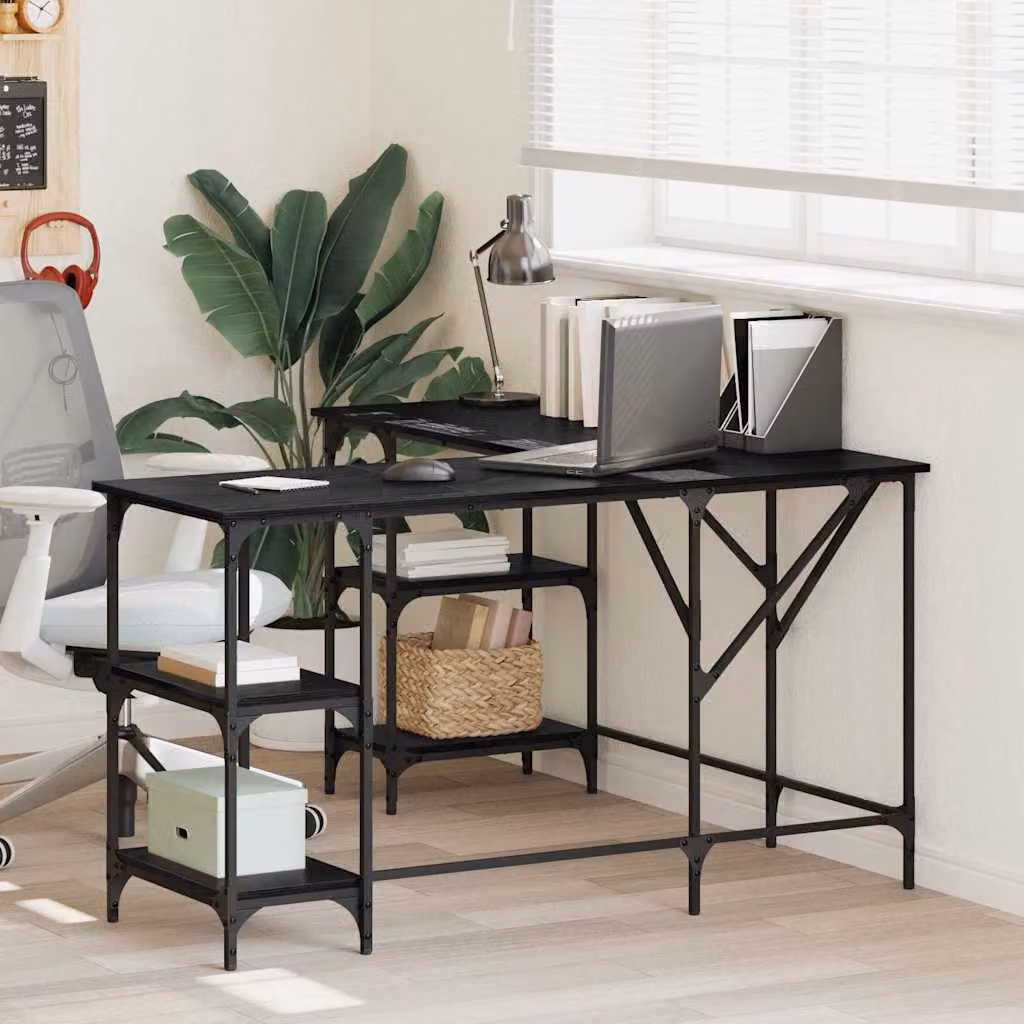 Scrivania angolare vidaXL in stile industriale, colore nero, L/P/H: 139 x 139 x 75 cm