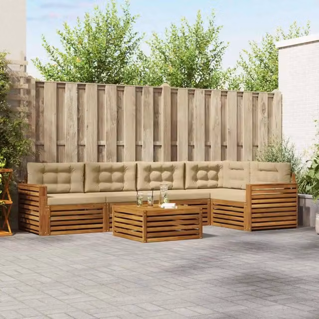 Set di divani da esterno 6 pz Naturale e Beige 3373508