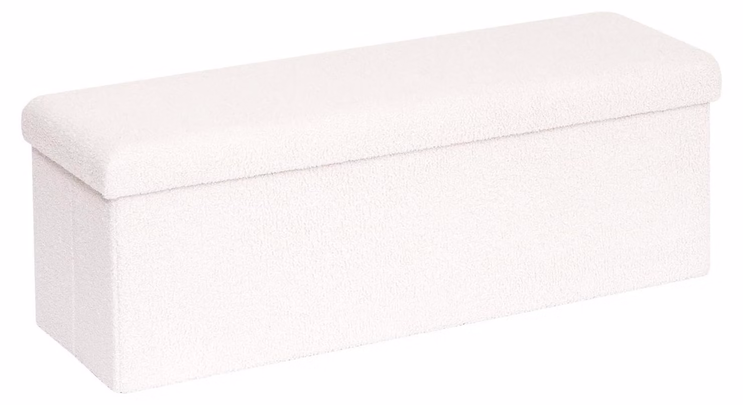 Contenitore con seduta, poggiapiedi pieghevoli e spazio contenitivo, colore bianco