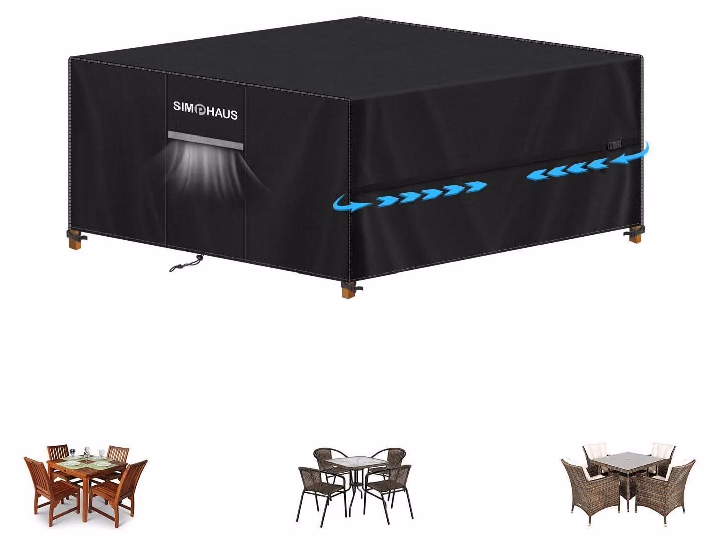 Copertura per mobili da giardino, dimensioni 150x150x74 cm, tessuto Oxford impermeabile, colore nero