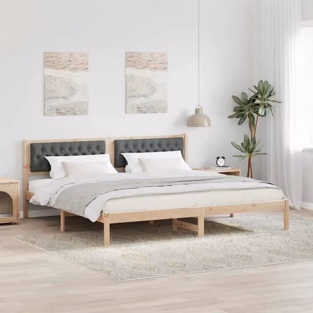 Struttura letto vidaXL in pino massello con rivestimento in tessuto grigio L/P/H: 200 x 200 x 85,5 cm – 1