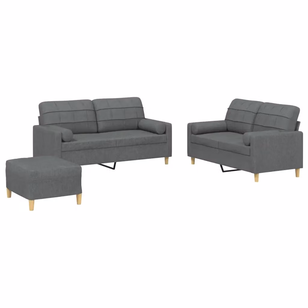 Set di divani 3 pezzi vidaXL in tessuto grigio con cuscini per soggiorno in stile moderno – 2