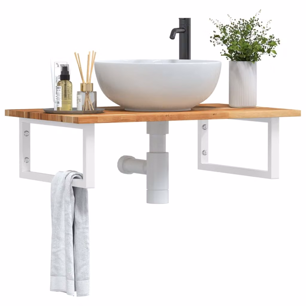 vidaXL Ripiano a Parete per Lavabo in Legno di Acacia e Metallo, Moderno, Marrone e Bianco
